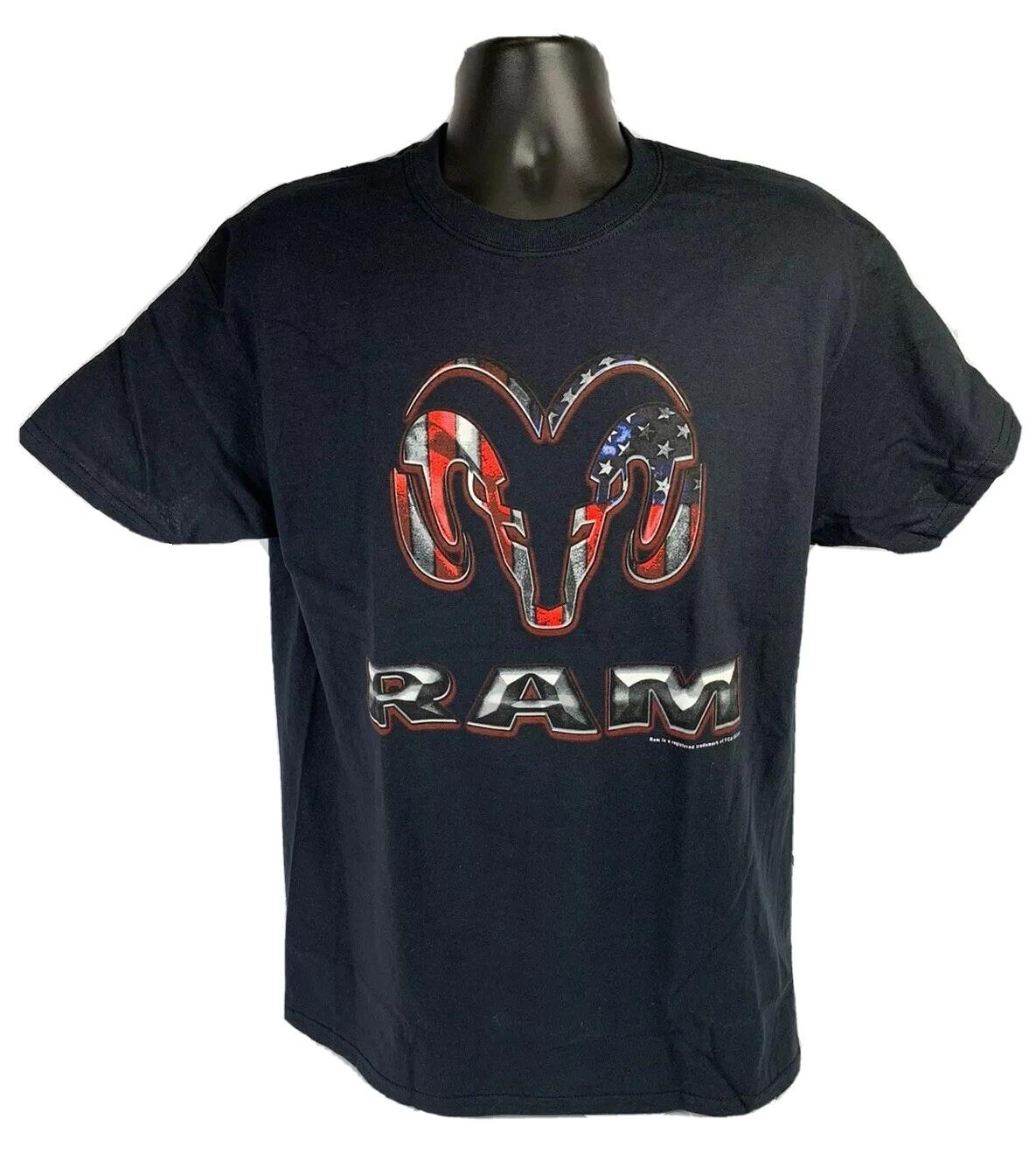 

Black T-Shirt w/ Red White & Blue American Flag Dodge Ram Truck Emblem XL