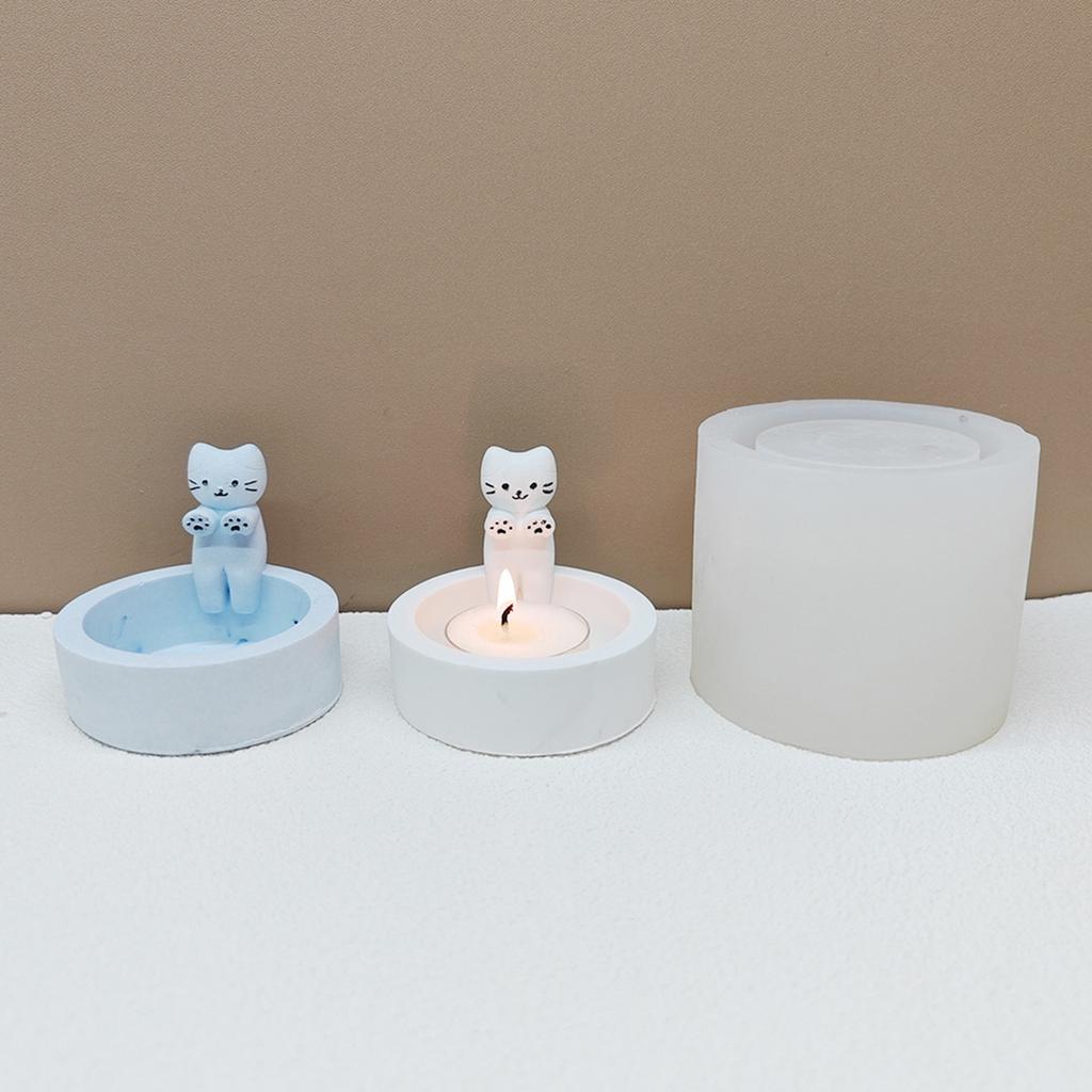 Silicone Moulds Animal Candlestick Resins Molds Cute Cat Candle Holder Silicone Molds DIY Concrete Molds Castings Mould