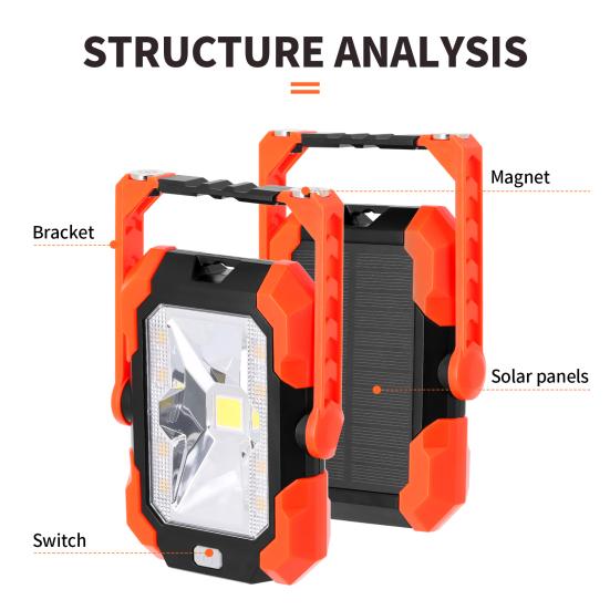 4-in-1 Solar Work Light 4 Lighting Modes USB Rechargeable LED Work Light