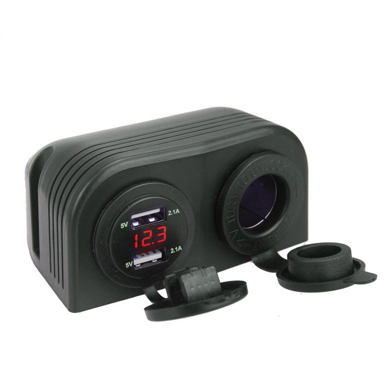 Two Hole Tent Base 4.2A Dual USB Voltmeter Charger 12V/24V Cigarette Lighter Power Socket for Car Motorcycle Boat Marine ATV RV