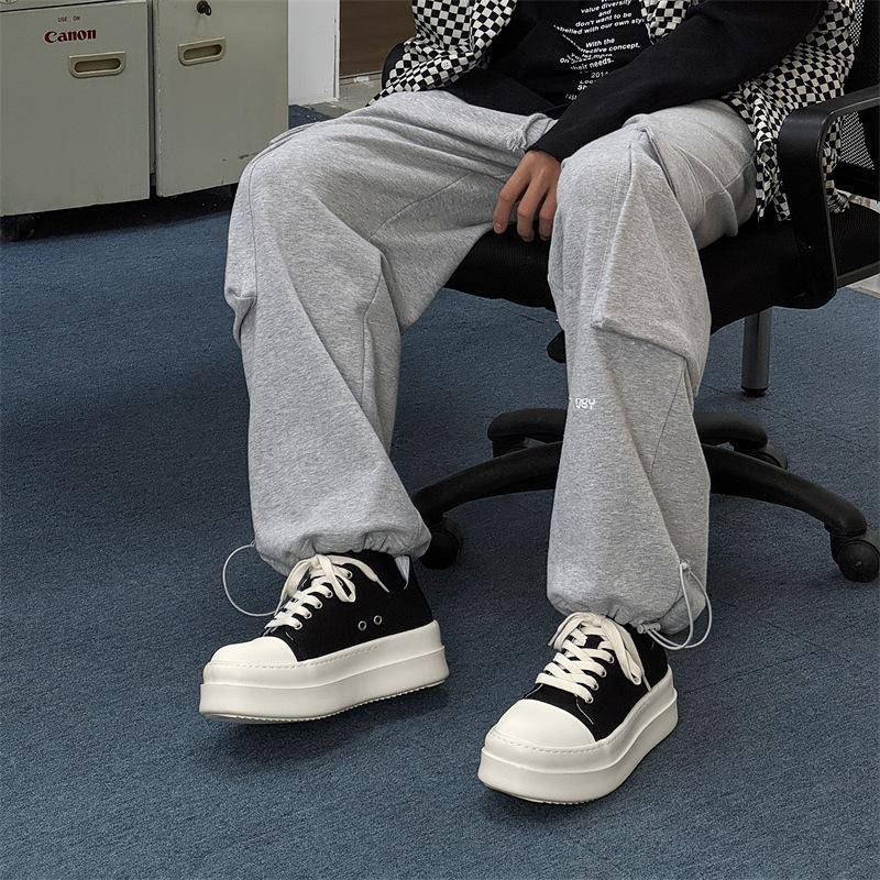 Men's Platform Canvas Sneakers Chunky Sole Elevator Shoes Multiple Colors Comfortable Lace-Up Casual Breathable Shoes