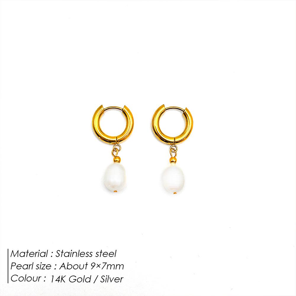 eManco 14K Gold Plated Freshwater Pearl Hoop Earrings for Women - Stainless Steel High-End Jewelry Accessories