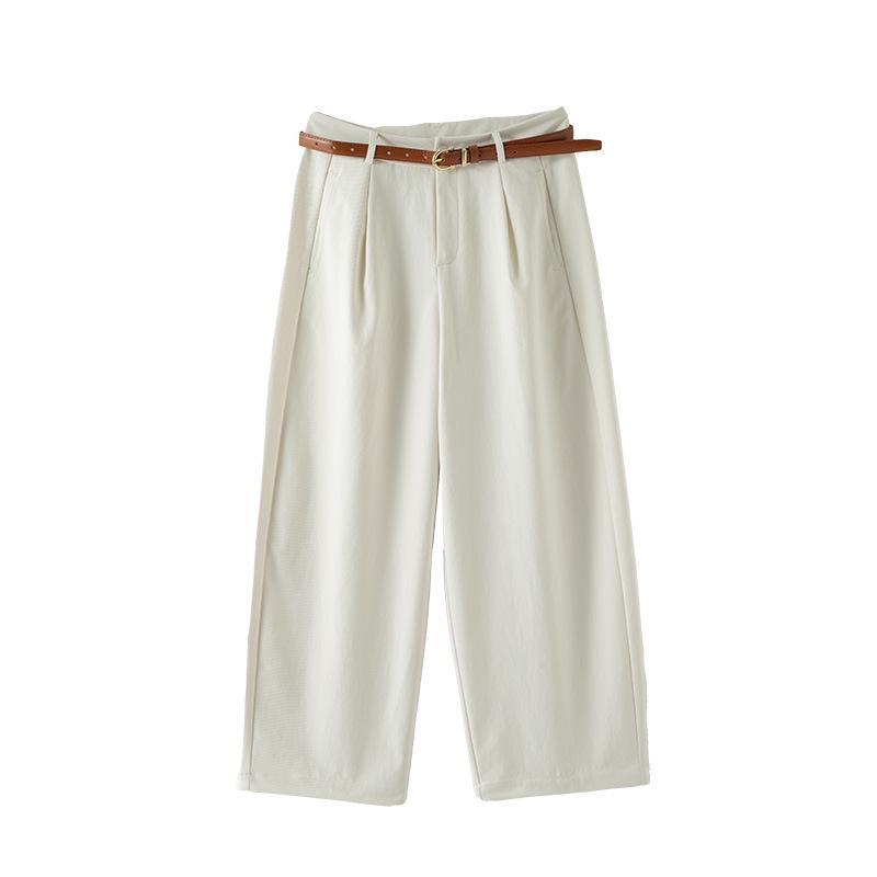 

Women s High-Waisted Wide-Leg Banana Pants - Spring Casual with Belt S (26) бежевый