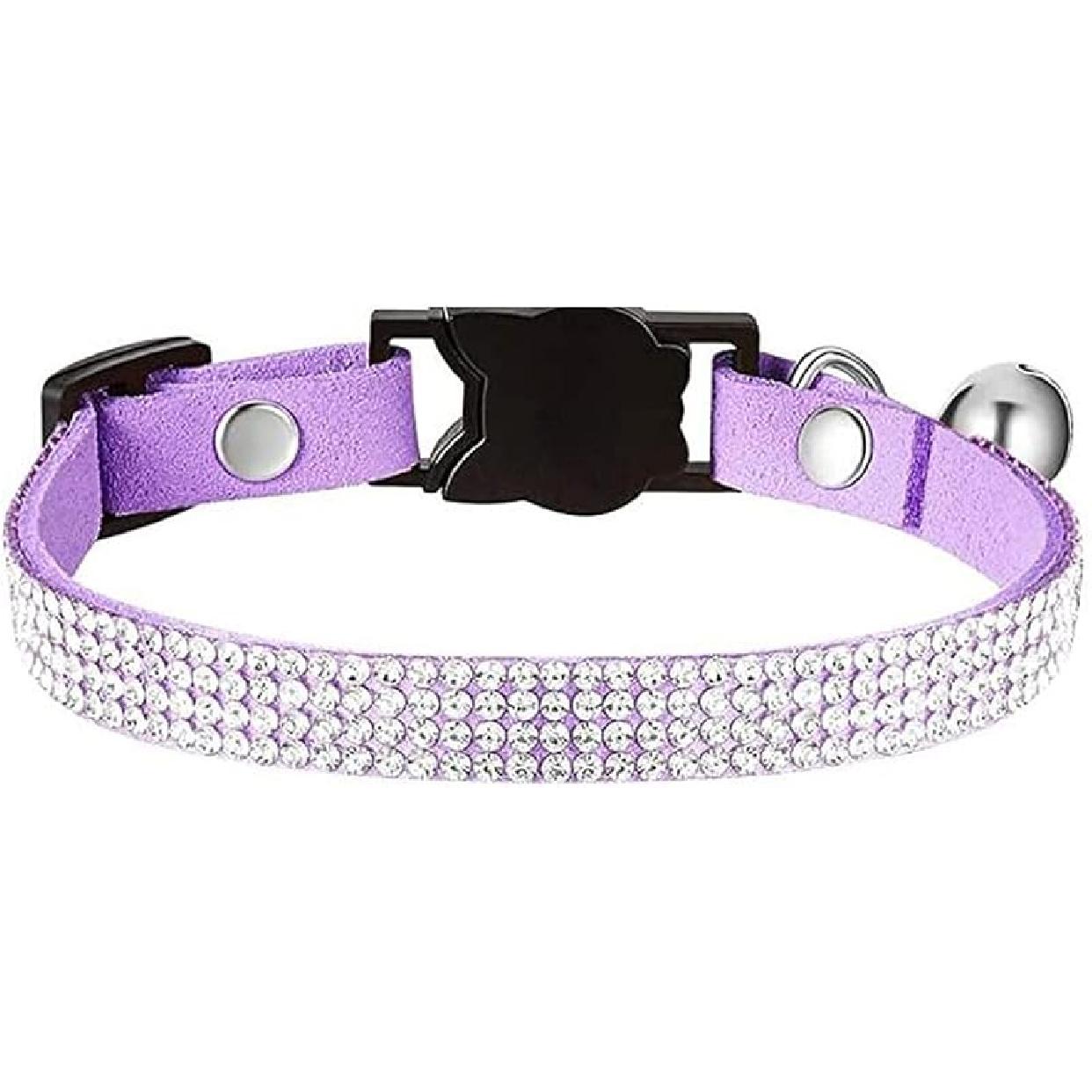 Cat Collars,Rhinestone for Girl Cats Bling Kitten Flower Adjustable Breakaway Collar with Bell Soft Velvet Leather Collar for Puppy Small Dogs фиолетовый