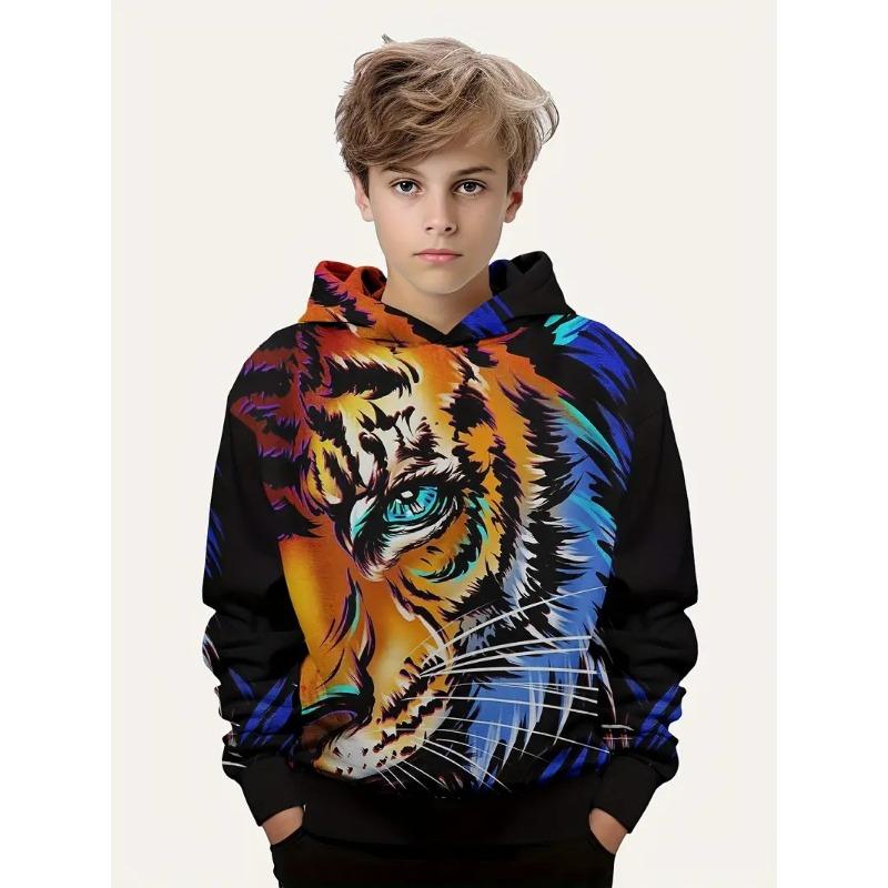 

Осенне-зимняя детская толстовка с капюшоном и принтом волка с шапкой, одежда с капюшоном и рисунком животных для мальчиков и девочек, уличная одежда, повседневный стильный наряд 160CM