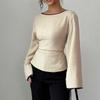 Women Long Sleeve Peplum Top Waist Cinched Flared Sleeve Crew Neck Casual Streetwear Blouse Fashion Basic Tunic Shirt