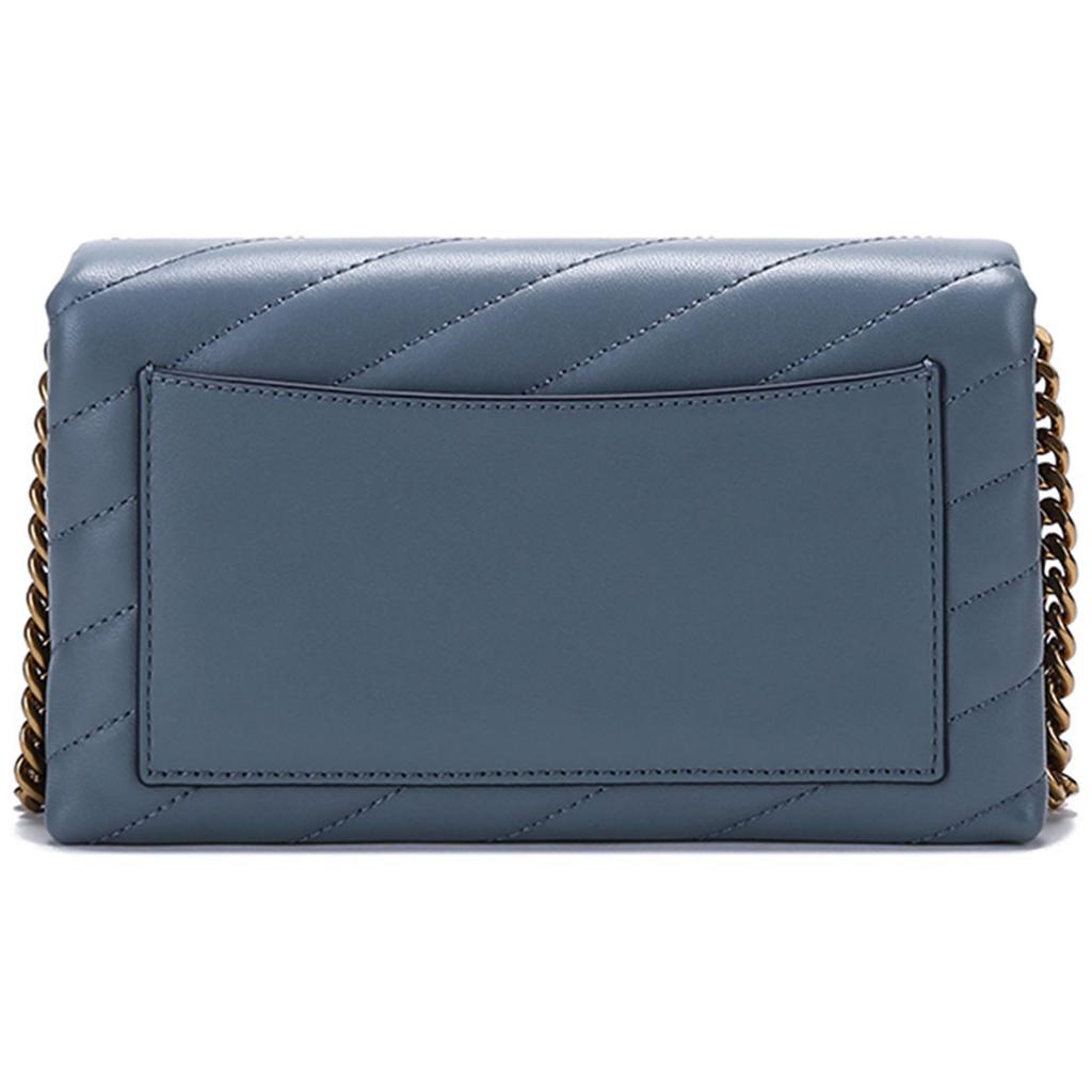 Tory Burch TB Kira Quilted Twill Double Layer Chain Leather Crossbody Wallet Shoulder Bag Women Bags Rain-Blue 64068-494