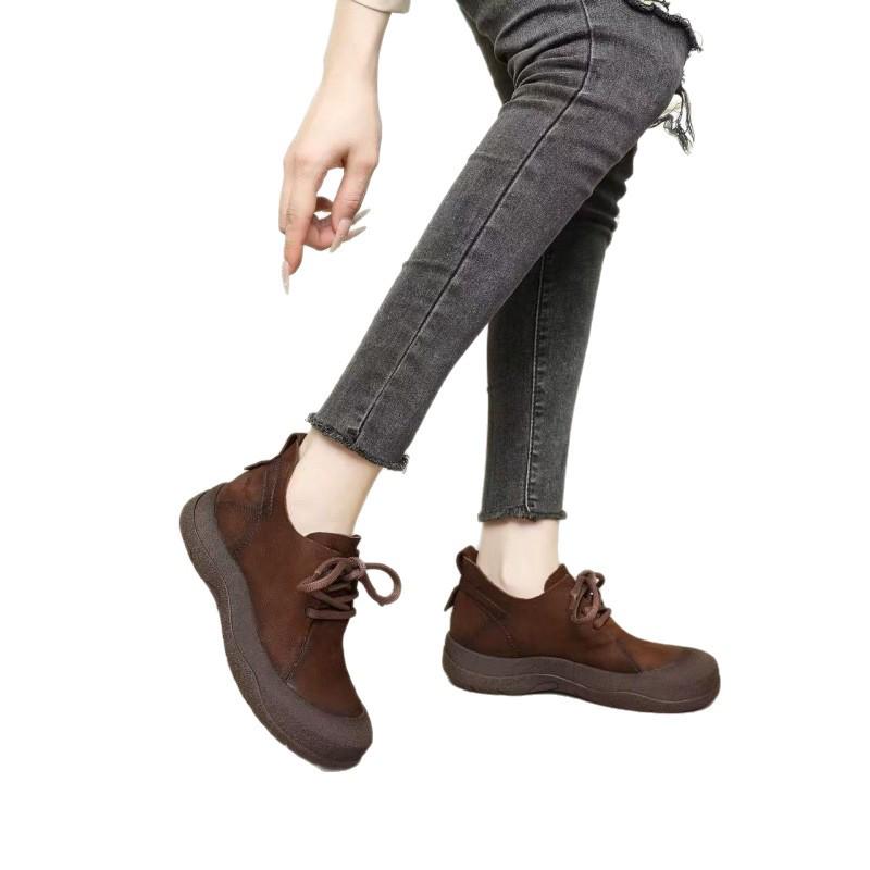 2025 Vintage Brown Ankle Boots: Soft Sole, Genuine Leather, Women's Thick Sole Martin Style