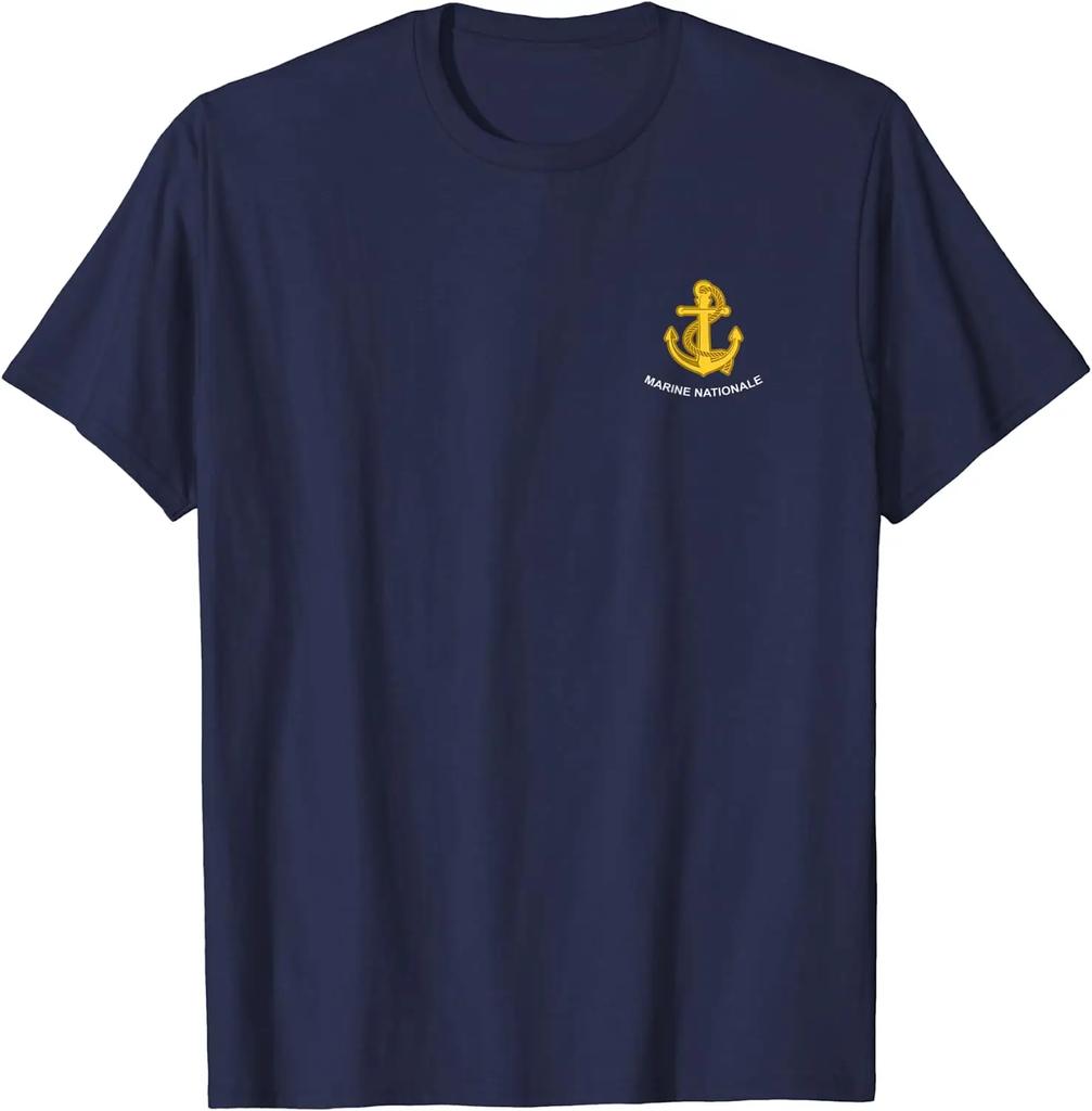 Französische Marine Truppen de Marine Militär T-Shirts Kurzarm Lässig Baumwolle Rundhals Sommerhemden