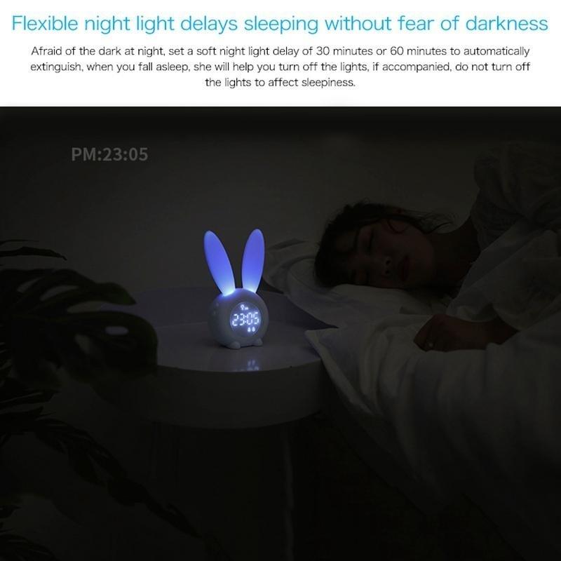 Cute Rabbit Alarm Clock with LED Night Light Function Household Alarm Clock