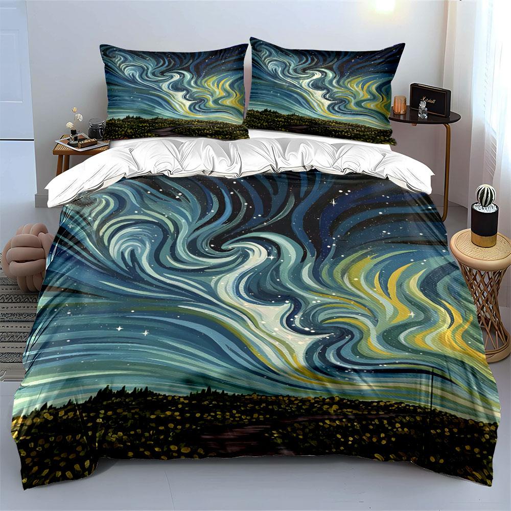 Swirling Stars and Landscape. Bedding Sets Duvet Cover Sets Duvet Covers Pillowcases(1 * Duvet Cover 2 * Pillowcases Without Duvet Insert)