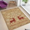 Christmas Rug with Reindeer, Tree, and Snowflake Patterns - Warm Beige and Red Holiday Area Carpet for Home