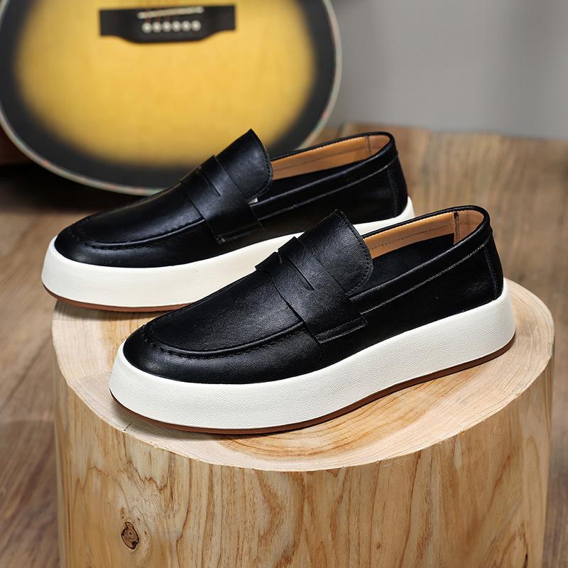 

Кожаная обувь мужская лето 2024 новая кожа дышащая повседневная обувь для скейтборда мужская дезодорирующая увеличение роста один педаль обувь Doudou 38