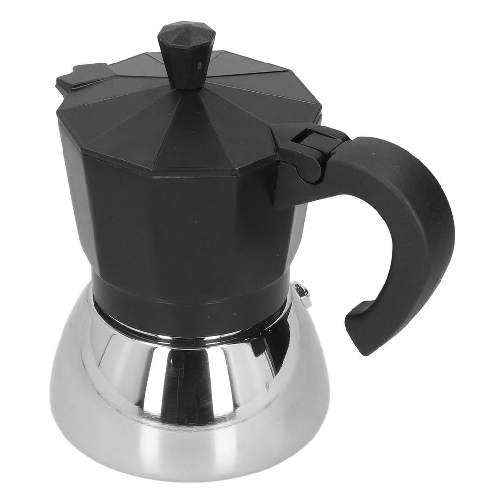 Cafetieră italiană octogonală din aluminiu cu 4 căni, 180 ml, Moka, neagră