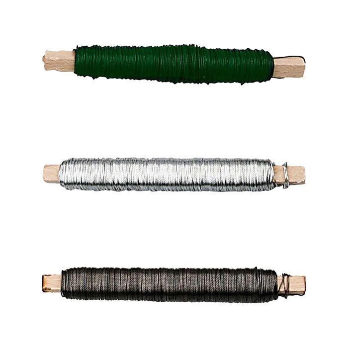 Décoration florale - CREOTIME - Fil d'acier - 50 m - Noir, Argent, Vert - 0,5 mm d'épaisseur