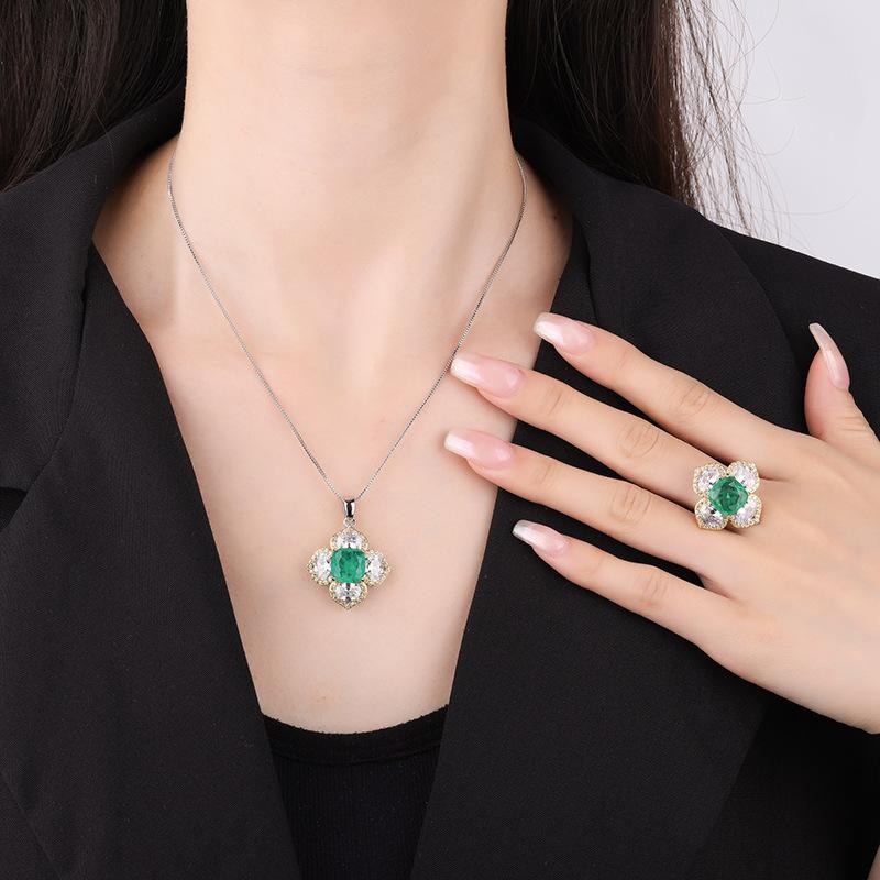 Jewelry Retro Simulation Emerald Pink Diamond Inlaid Princess Square Flower Set Main Stone 10 * 10