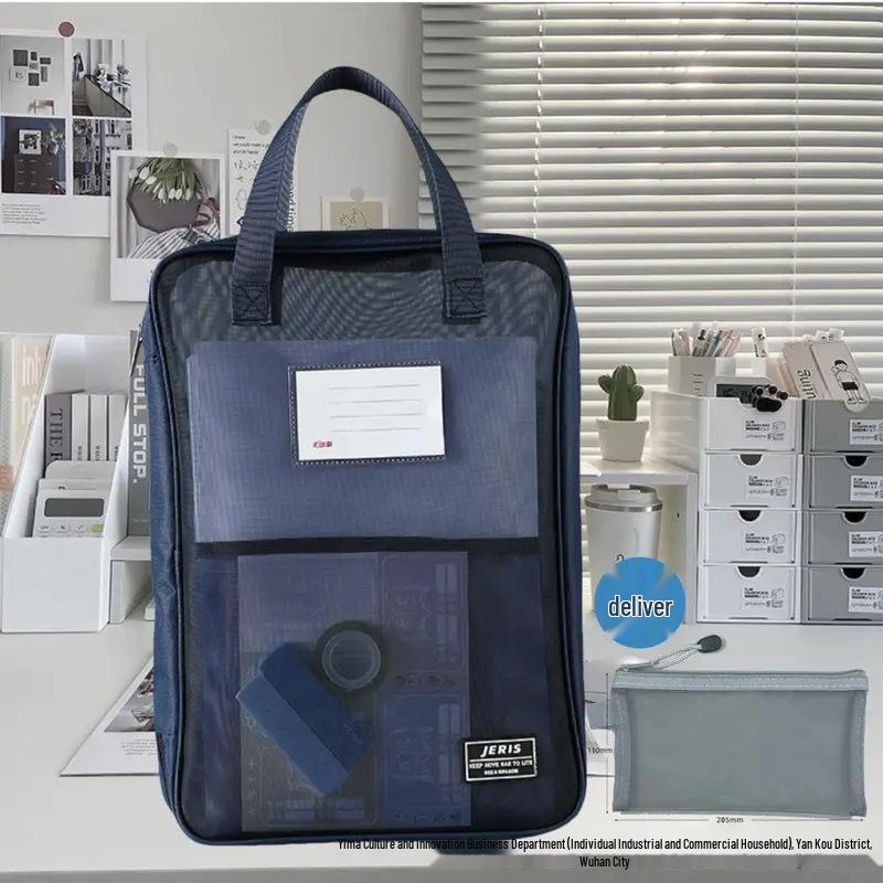 Transparent Student Document Bag with Large Capacity and 180° Flat Opening for Exam Papers L-Shaped 180-Degree Flat Opening Storage Bag