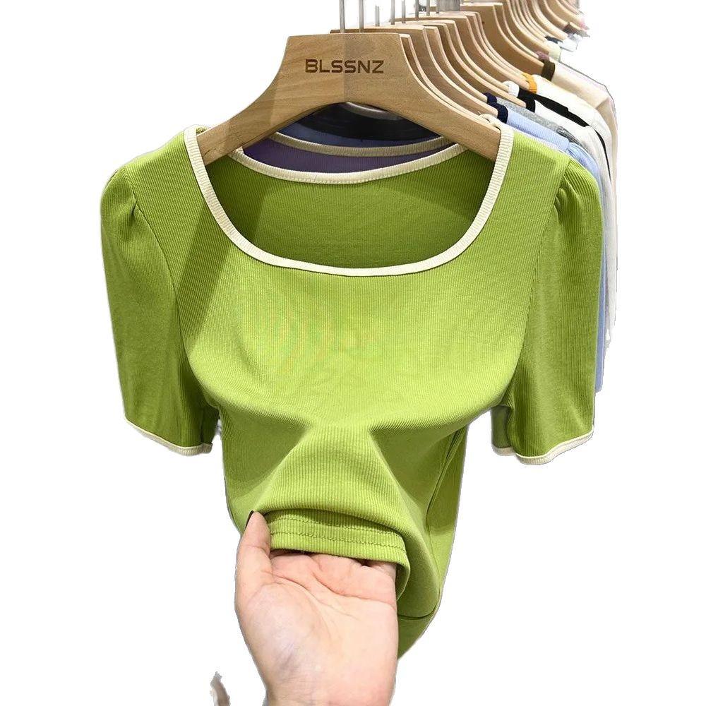 Dámské letní tričko s čtvercovým výstřihem a francouzskými nabíranými rukávy pro rok 2025