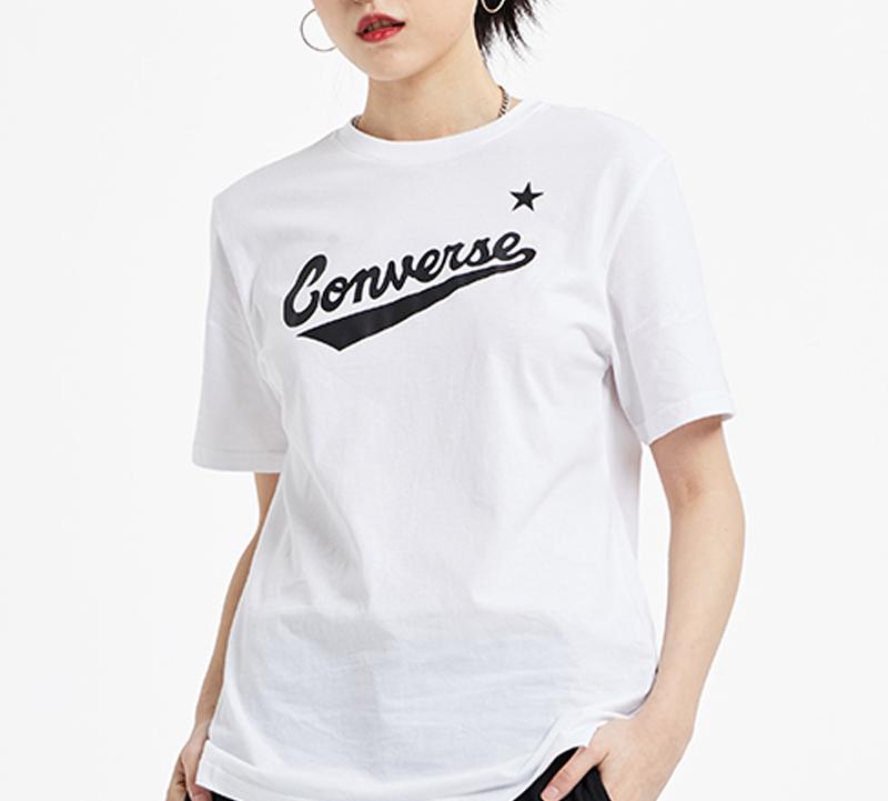 Converse T Shirts Men's White Crew Neck Moderate Straight Fit 10018235-102