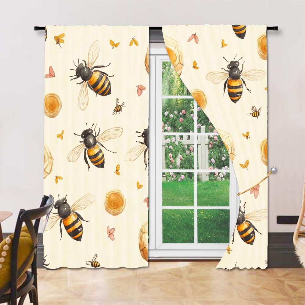 Set Of 2 Versatile Polyester Transparent Curtains Home Decoration Cartoon Bee Use Bedrooms Living Rooms Curtain For Sitting Room Made