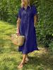 European and American Plus Size Striped Short-Sleeve Shirt Dress - Women's Summer Casual Midi Skirt