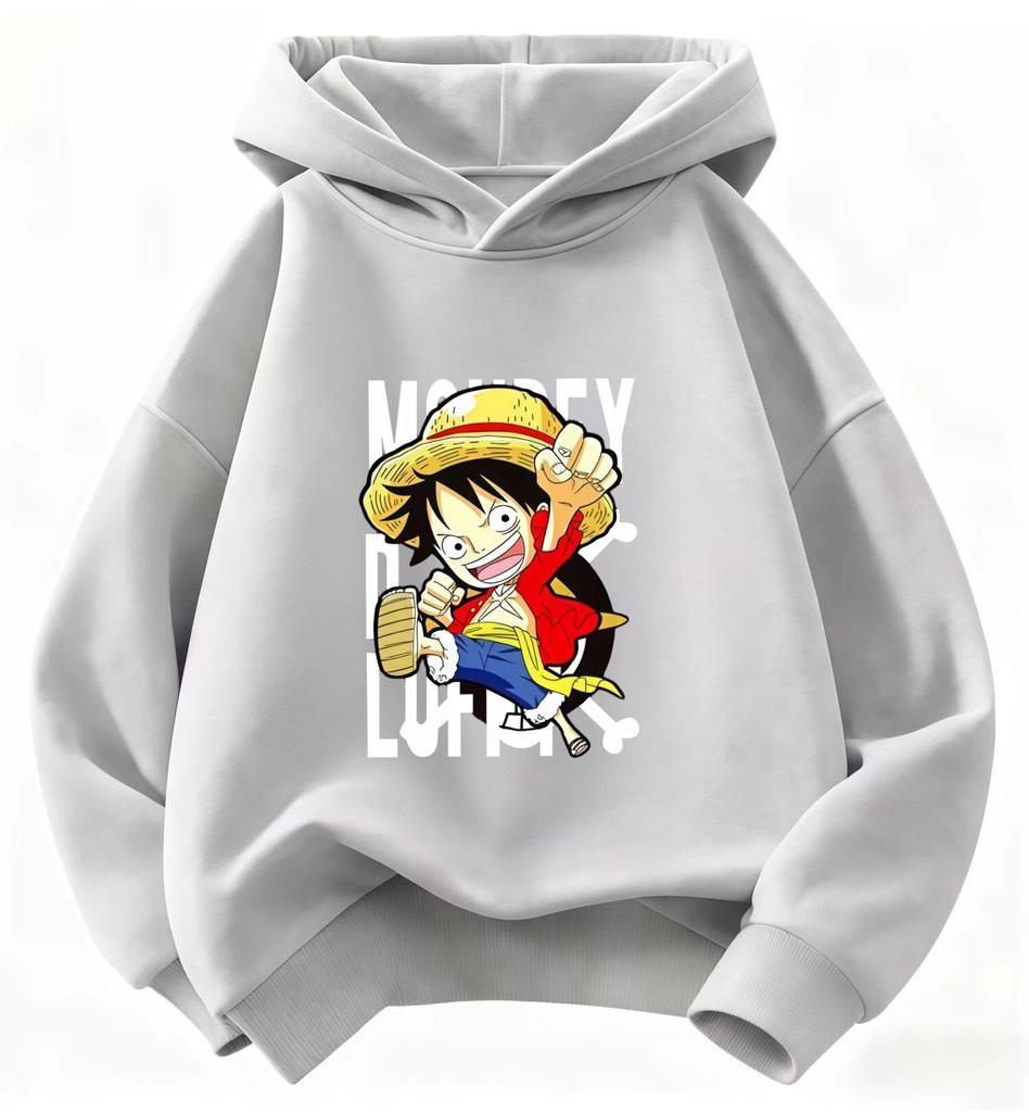"One Piece" Luffy Hooded Sweatshirt for Children - Casual Hooded Sweatshirt with Anime Cartoon Print - Streetwear