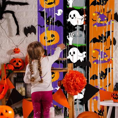 Halloween Tinsel Curtains Bat Pumpkin Ghost Rain Curtains Party Background Decoration Halloween Photo Props Hanging Decoration