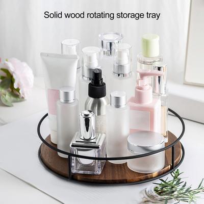 Storage Tray Organizer Multifunctional 360-Degree Rotation Wooden Lazy Susan Turntable Kitchen Countertop Organizer
