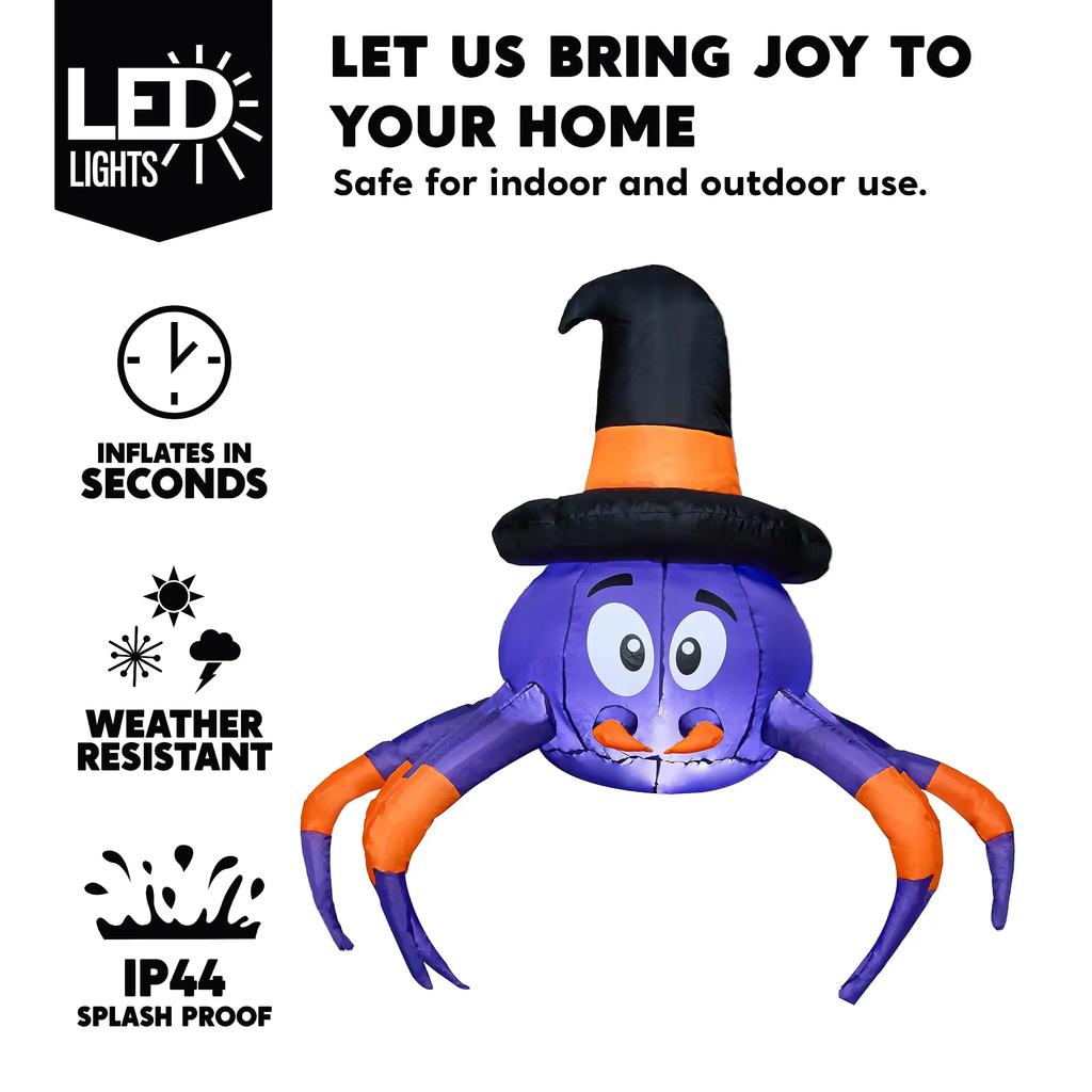 Joyfy 5 FT Spider Halloween Inflatable Decoration Trunk or Treat Car Decorations Kit with Built-in LED Light for Halloween Party