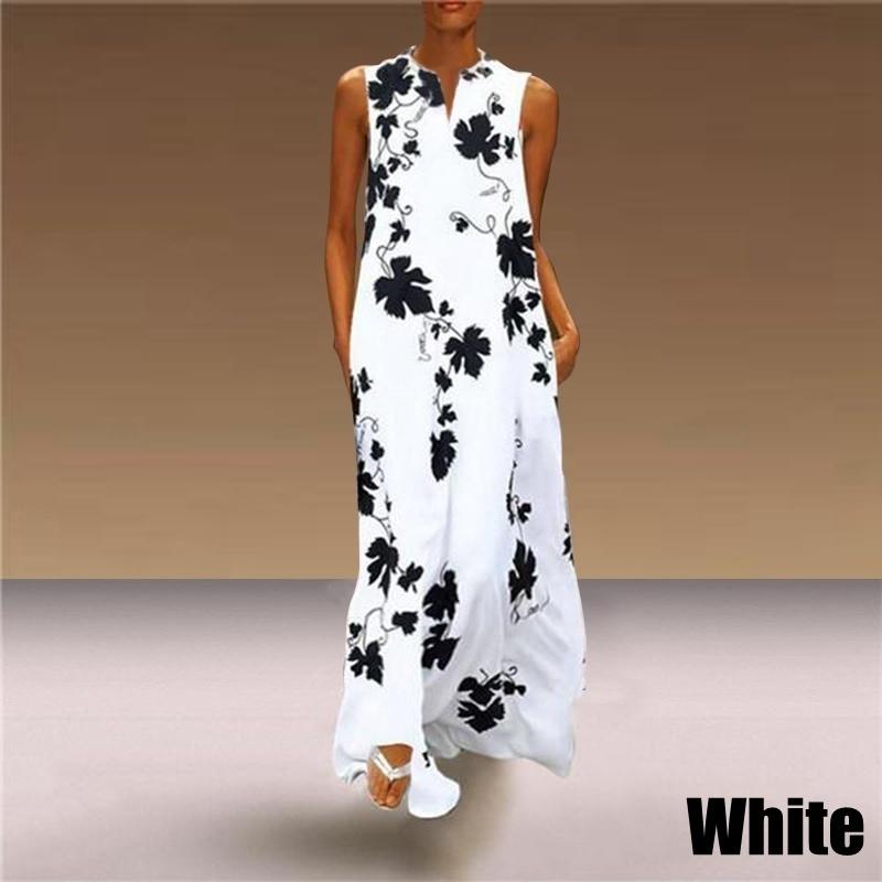

Длинное элегантное вечернее платье без рукавов с V-образным вырезом и принтом, женское богемное повседневное пляжное платье размера плюс XS белый