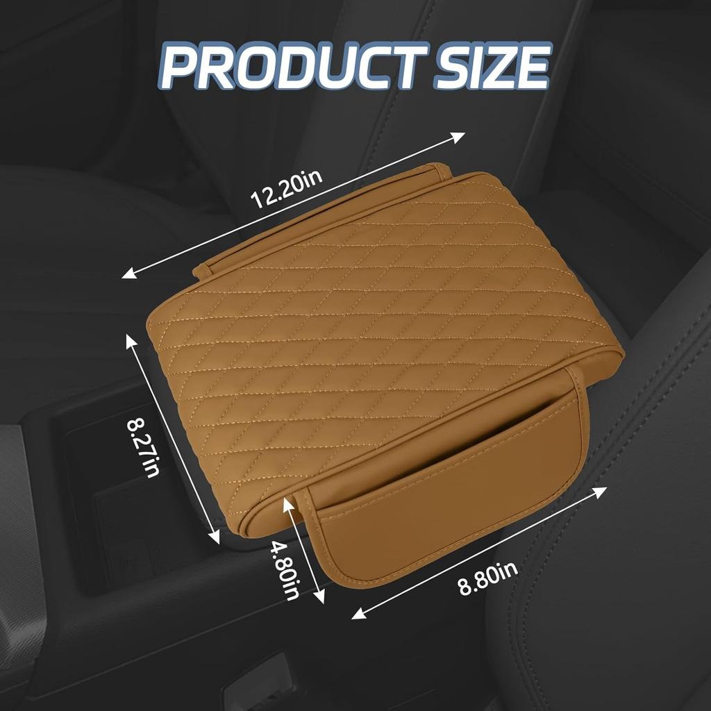 Center Console Cover, 12.2"×8.27"×4.8" Arm Rest Cover for Car, Leather Brown