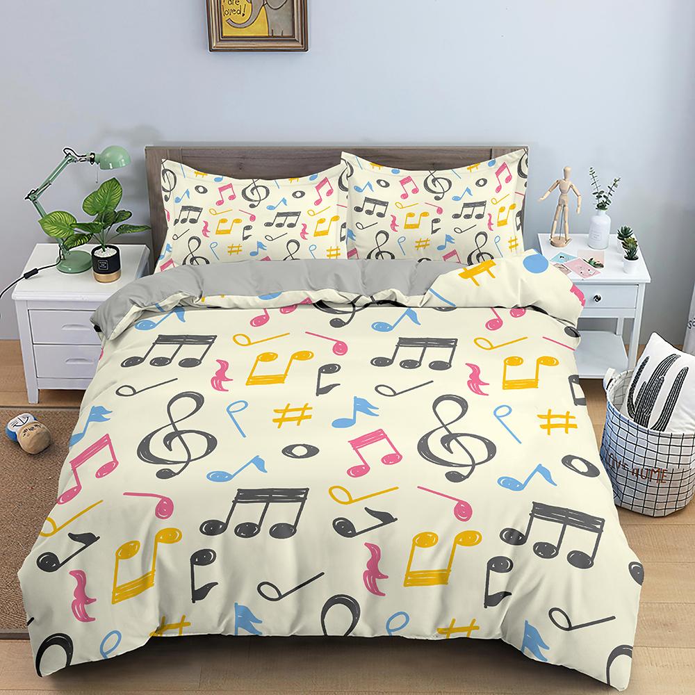 Musical Symbol King Queen Duvet Cover Music Stave Theme Bedding Set for Kids Teens Adults Crucifix 2/3pcs Quilt Cover Pillowcase