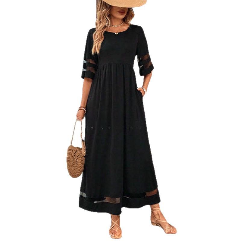 2025 Plus Size Women's Mesh Patchwork Dress with Pockets