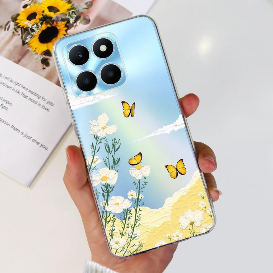 Pro Honor X6a Pouzdro na telefon HonorX6a X 6A 4G WDY-LX1 Roztomilý Motýl Květina Malované Měkký Silikon TPU Zadní Kryt Bumper