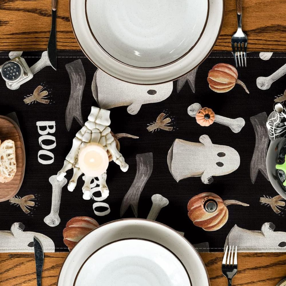 Anti-Slip Table Runner Ghost Pumpkin Bat Placemat Horror Tablecloth  Dining Table