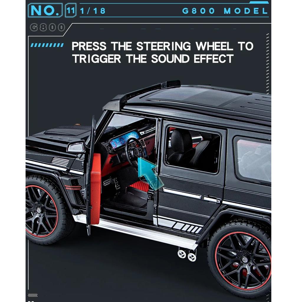 1/18 Scale Benz G800 Off-Road Vehicle SUV Alloy Diecast Model Car Collection Sound & Light Sprayable Gifts for Kids Boyfriend