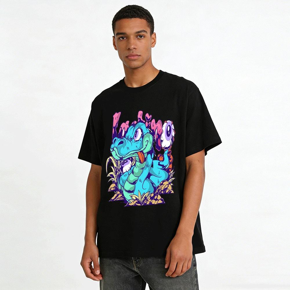 Weird Cartoon Snake Eyeball Print Trendy Casual Short Sleeve T-Shirt Pure cotton T-shirt