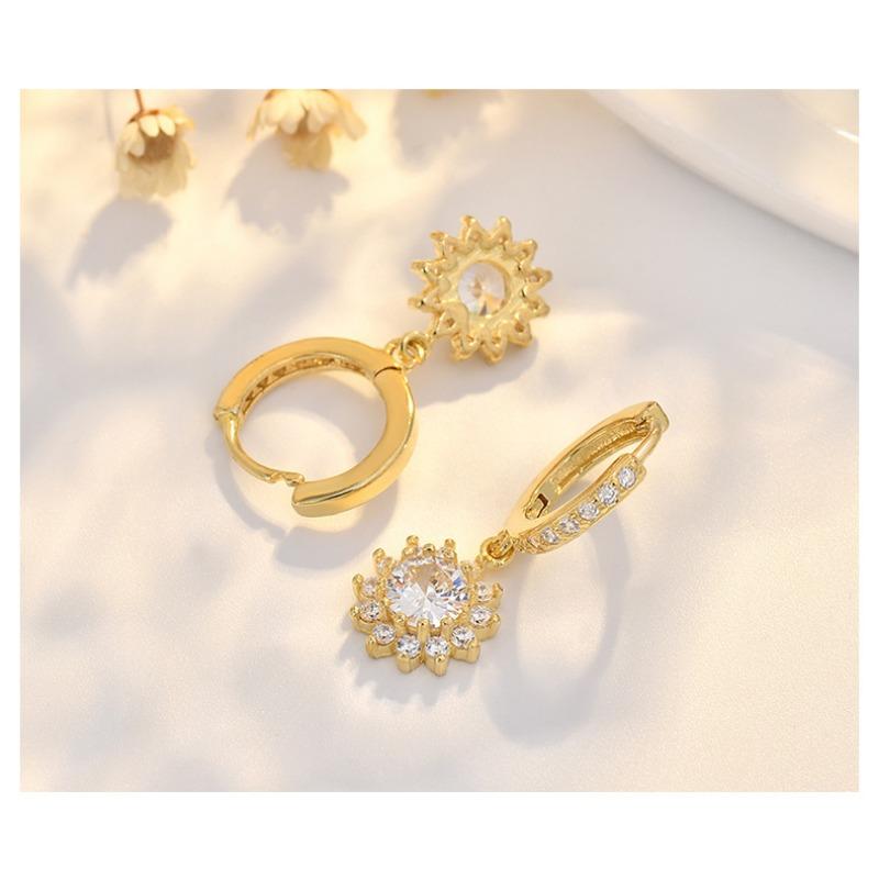 Sunflower Shaped 925 Silver Needle Gold Plated Zircon Earrings For Women