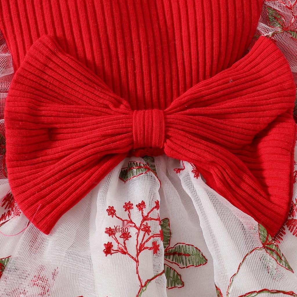 Baby Ruffle Bow Flower Mesh Dress Jumpsuit for 0-2 Years