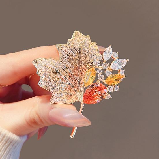 Women Brooch Maple Leaf Shape Rhinestone Hollow Out Collar Anti-slip Wear-resistant Coat Decoration Hat Scarf Pin