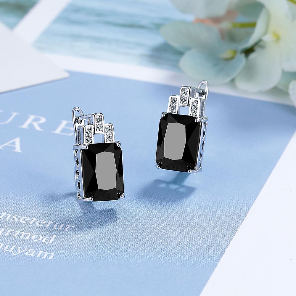 Personalized Earrings, Rectangular Ear Buckles, Colored Zircon Earrings, High-End Temperament