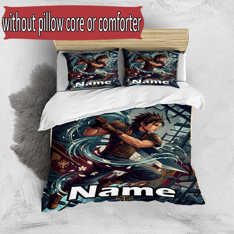 3pcs Duvet Cover Set (1*Duvet Cover + 2*Pillowcase, Without Core), Custom Name Final Fantasy Pattern Bedding Set, Home Bedroom Decor Gift