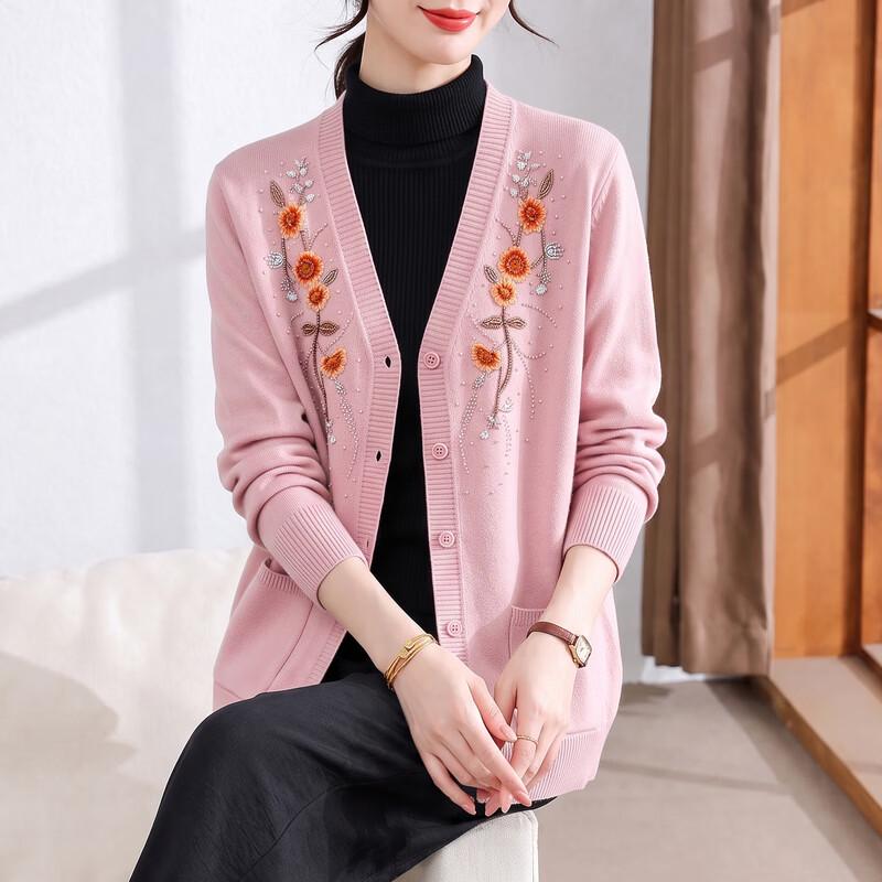 Hengyuanxiang Women's Floral Embroidered V-Neck Cardigan