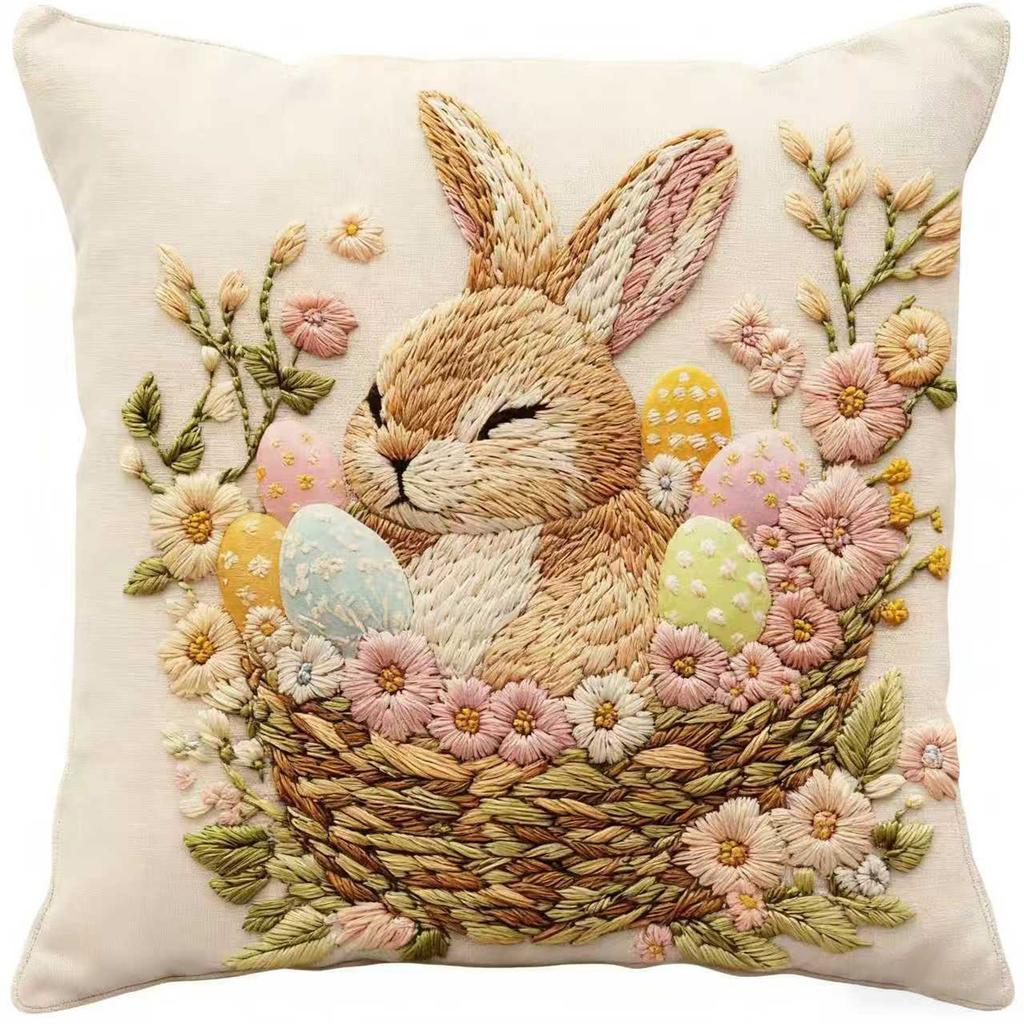Easter Bunny Pillowcase 18x18 Inches Winter Print Decorative Pillowcase Vintage Holiday Decorative Pillowcase Sofa Bed Decoration