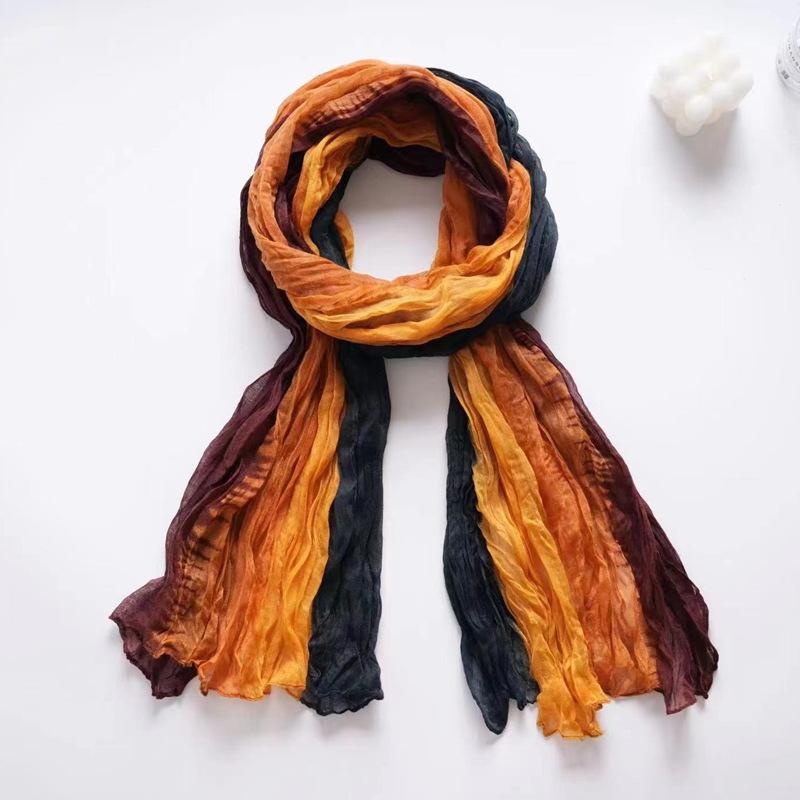 

Шарф з друкованою пряжею Балі, що відповідає кольорам, імітація контрасту, ручний розпис, зморшкуватий шарф із краваткою Above 175cm