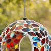 Colorful Glass Bird Feeder Fly Through Round Bird Feeder Outside Hanging Feeder to Attract Wild Birds for Garden Yard Deck Patio Decor