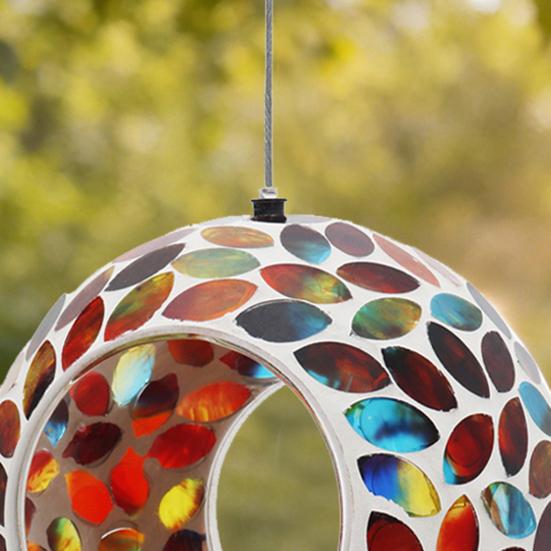 Colorful Glass Bird Feeder Fly Through Round Bird Feeder Outside Hanging Feeder to Attract Wild Birds for Garden Yard Deck Patio Decor