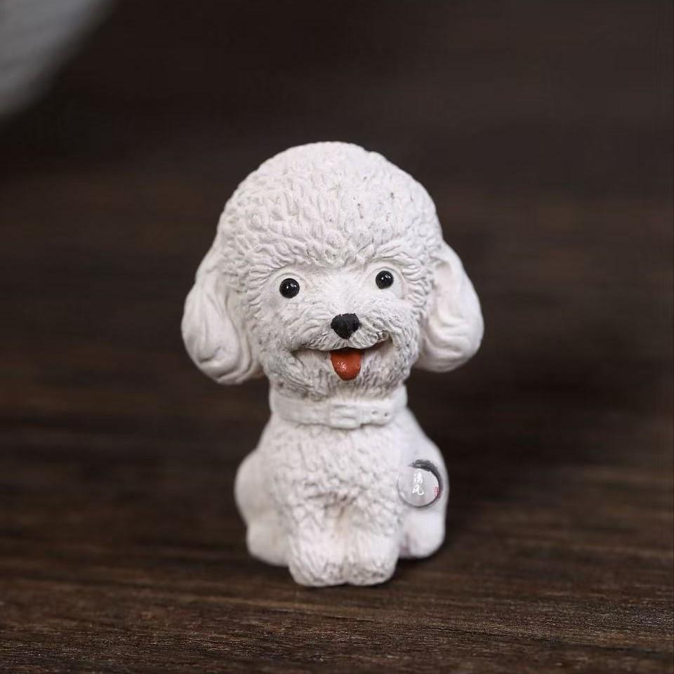 Yixing Zisha Mini Teddy Puppy Tea Pet - Zodiac Dog Ornament for Wealth Attraction and Creative Tea Play.