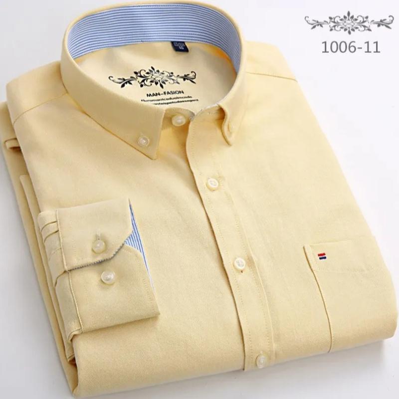 

Classic Top Fit Cotton Full Casual Shirts for Men Solid Color Long-sleeve Plain Shirt Single Pocket Soft Slim Fit Formal Clothes 44