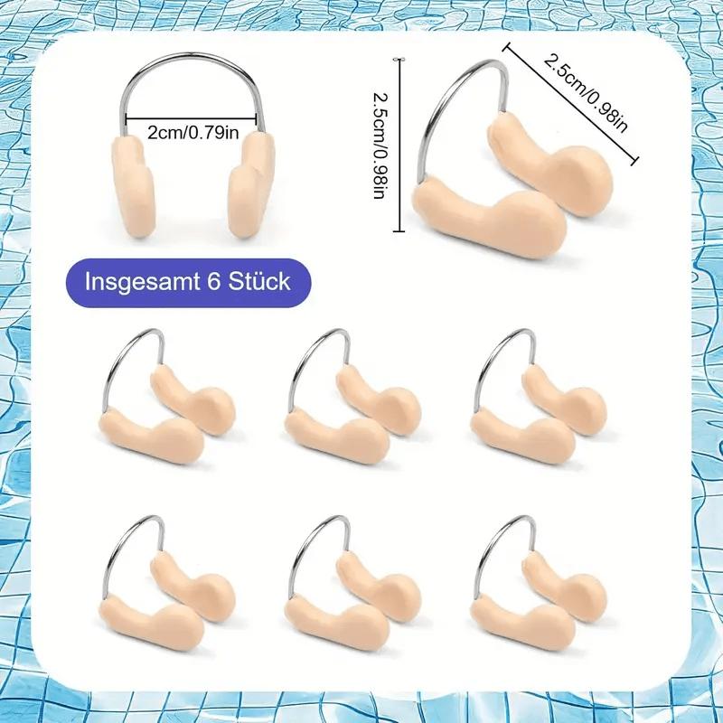 6 stuks Professionele Zwemneusknijpers met Staaldraad & Siliconen Pad - Elegant Ontwerp voor Comfort & Stabiliteit, Veilige Pasvorm - Antislip Neusknijpers